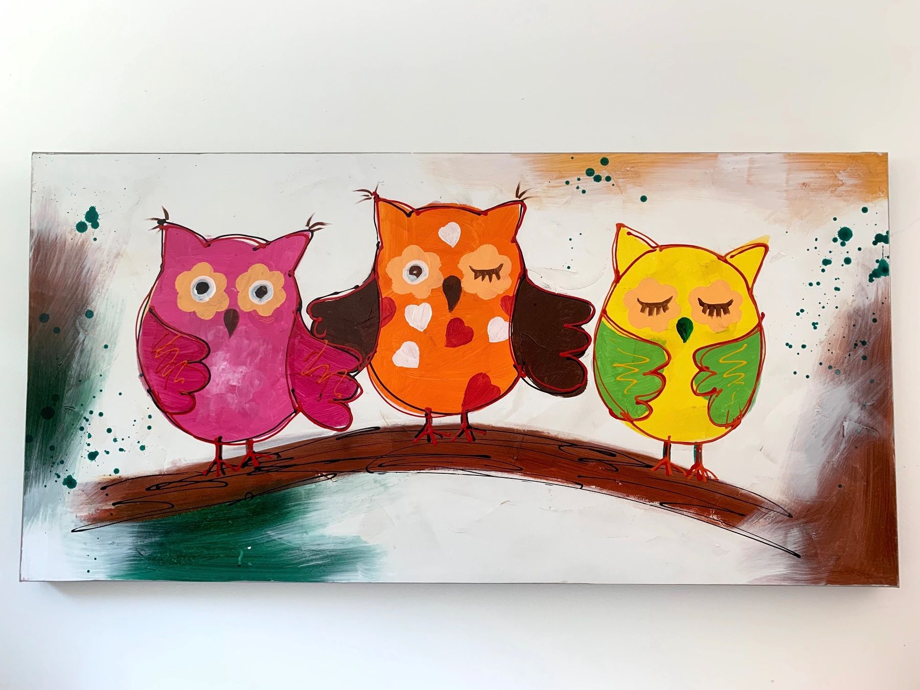 Poster & Bilder: Kunterbuntes Eulenbild - Handgemalt, farbenfroh, Blickfang! – Gebraucht aus Meiringen von tonicandgin