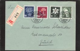 R-Brief Zollikon-Dorf , Satz Pro Juventute 1946 ,Stabstempel
