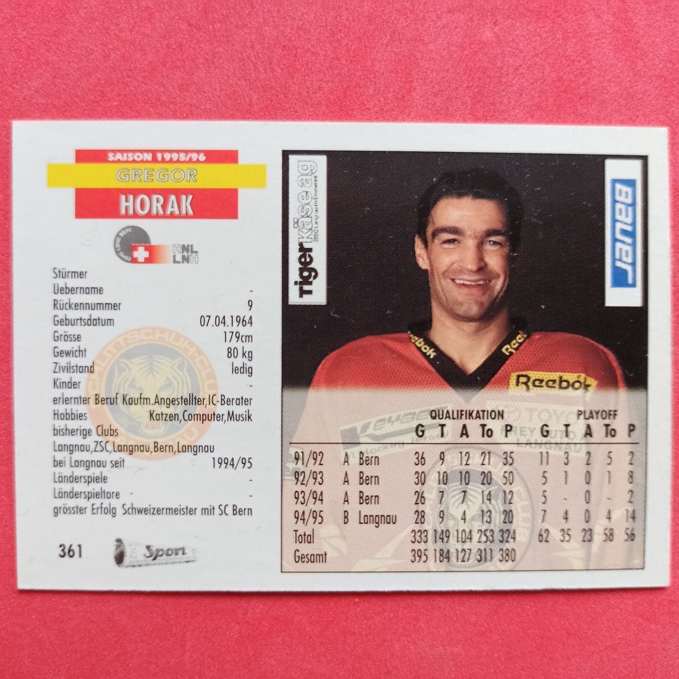 Carte collezionabili: Gregor Horak - SC LANGNAU - 1995/96 – Usato da Dübendorf venduto da kb86_MOVIE 1