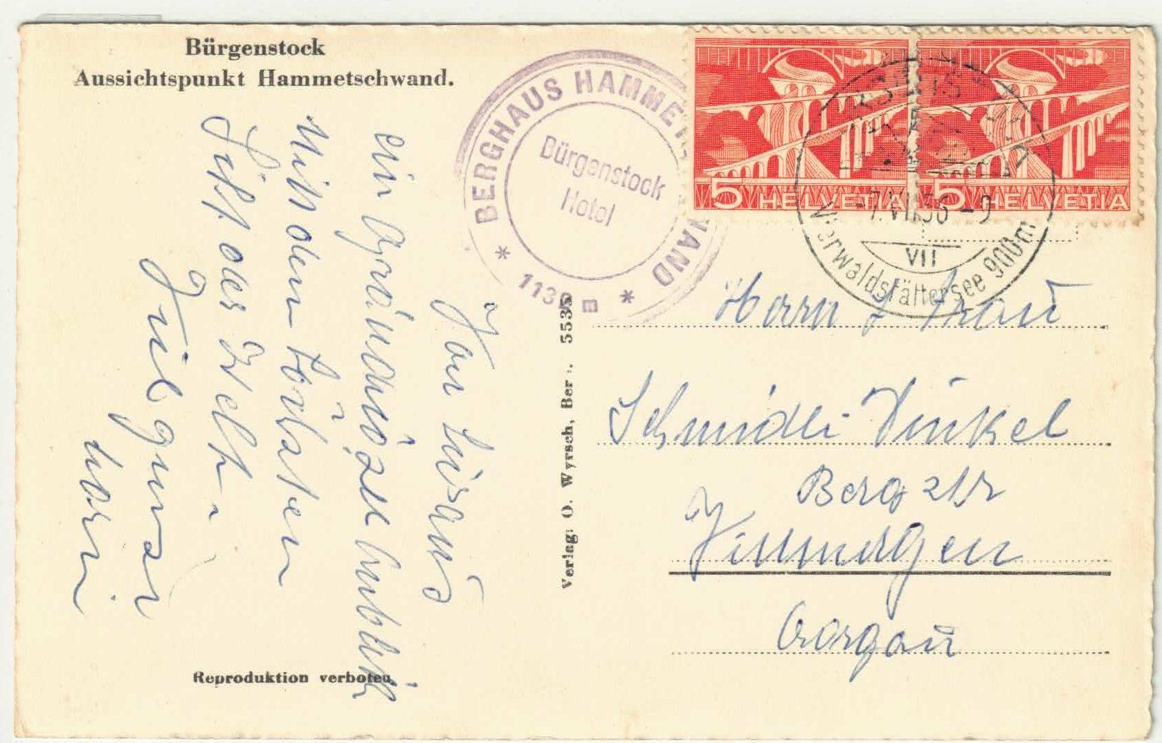 Cartoline postali: Bürgenstock - Aussichtspunkt Hammetschwand – Usato da Ettingen venduto da Kartenplanet 1