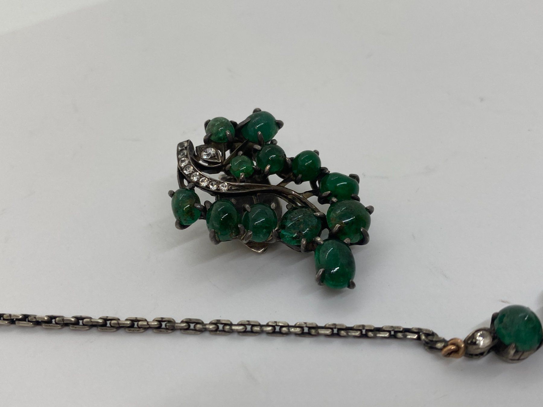 Catenine: Collier Smaragd, weisse Saphire 40cm Silber /i425 – Usato da Bern venduto da JMsoehne1987 3