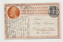 Bundesfeierpk 1918 nach Bad Bubendorf mit Ankunftsstempel tq