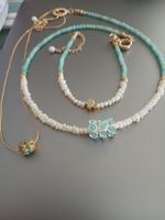Schmuckset, 3 Halsketten+Armband+Ohrringe, neu