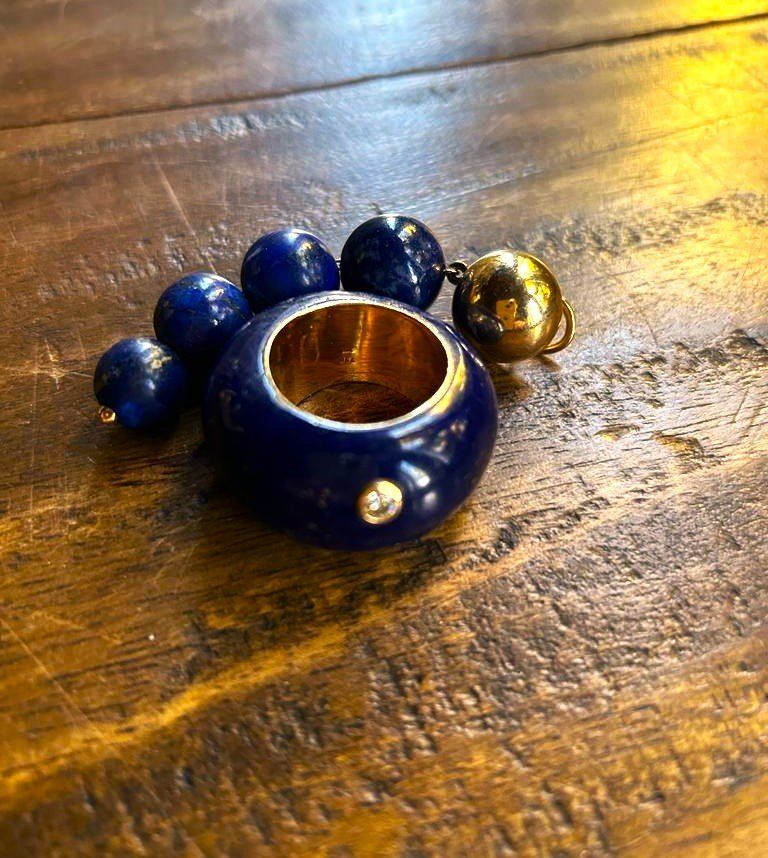 Anelli: Lapislazuli-Gold Ring und Ohrring – Usato da Schaffhausen venduto da amwr 1