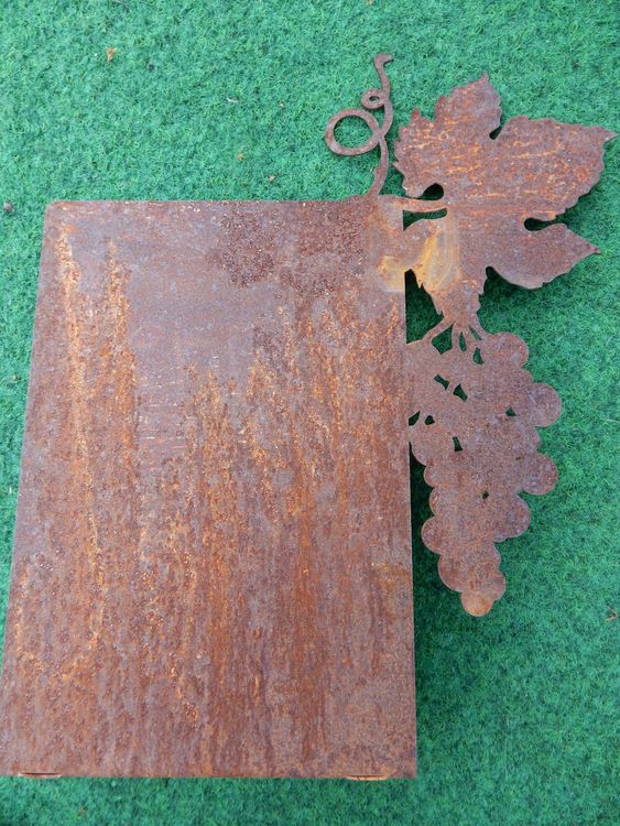 Rost: Steller mit Traube zum Beschriften Tafel rostig Garten (Neu
