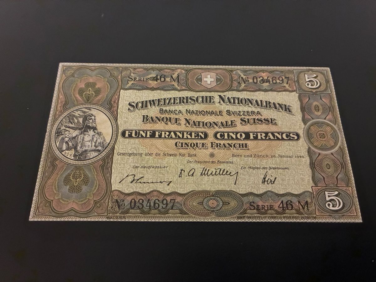 Banconote: 5 Franken 1949 bankfrisch  – Nuovo (secondo la descrizione) da Dällikon venduto da Woldbanknoten
