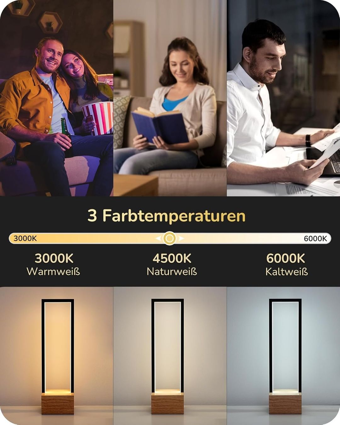 Lampade: Tischlampe Holz Touch Dimmbar 3 Farbtemperaturen – Nuovo e nell'imballaggio originale da Nuglar venduto da SmartLiving24 6