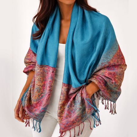 Schal 215x75 cm Viskose Pashmina Wendeschal Damen Türkis