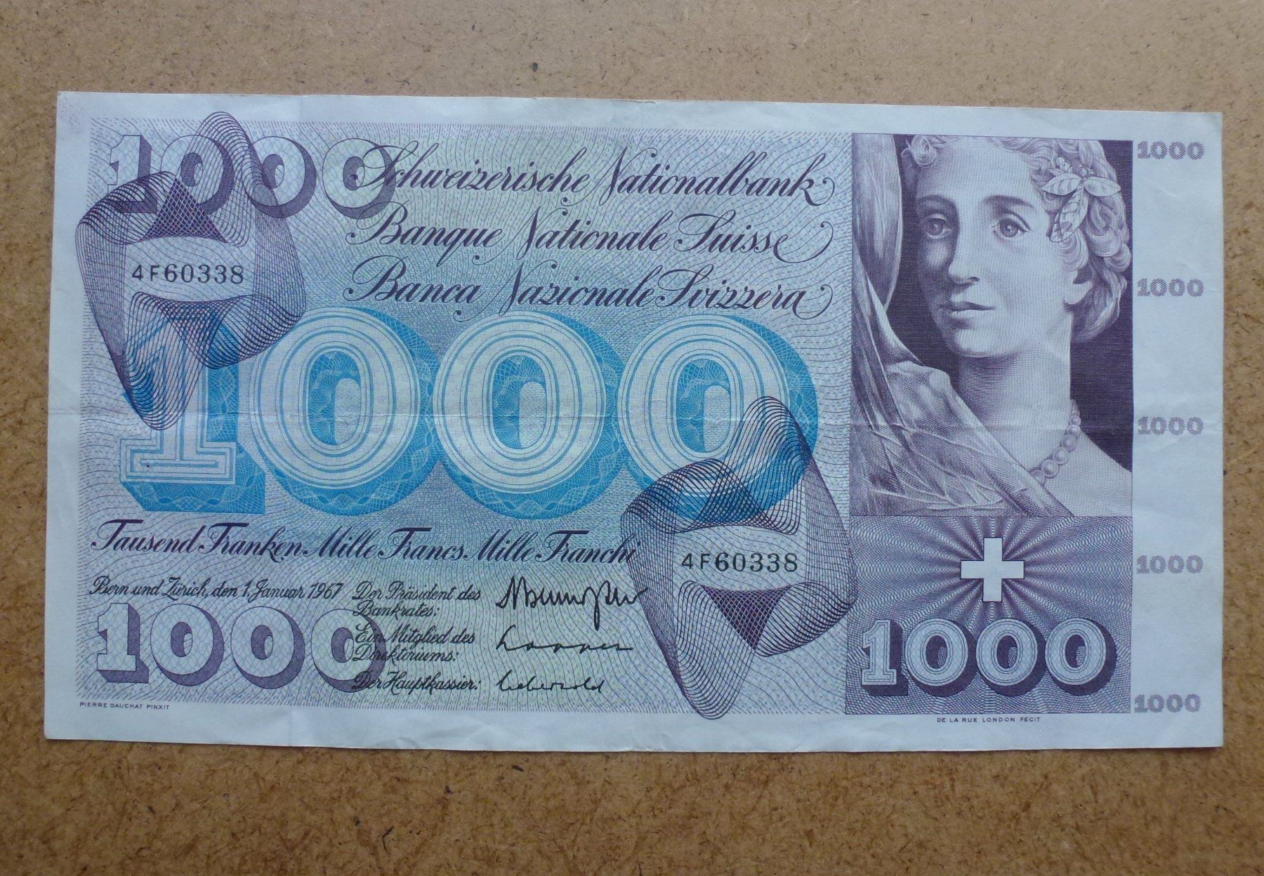 Banconote: ++ 1000.- Franken 01. Januar 1967 – Usato da Walkringen venduto da Casablanca777