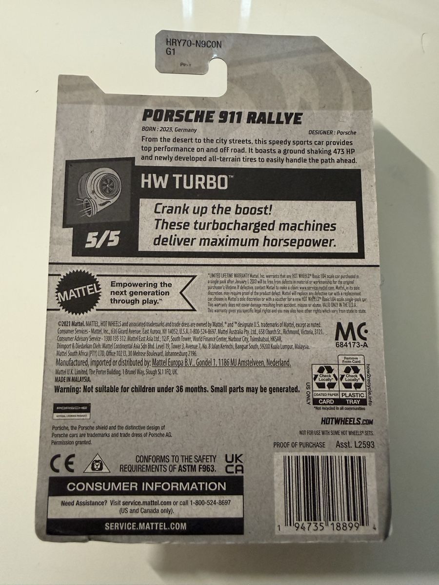 Hot Wheels Modellini d'auto: Hot Wheels Porsche 911 Rallye 1:64 – Nuovo e nell'imballaggio originale da Sutz venduto da mtechcab 2