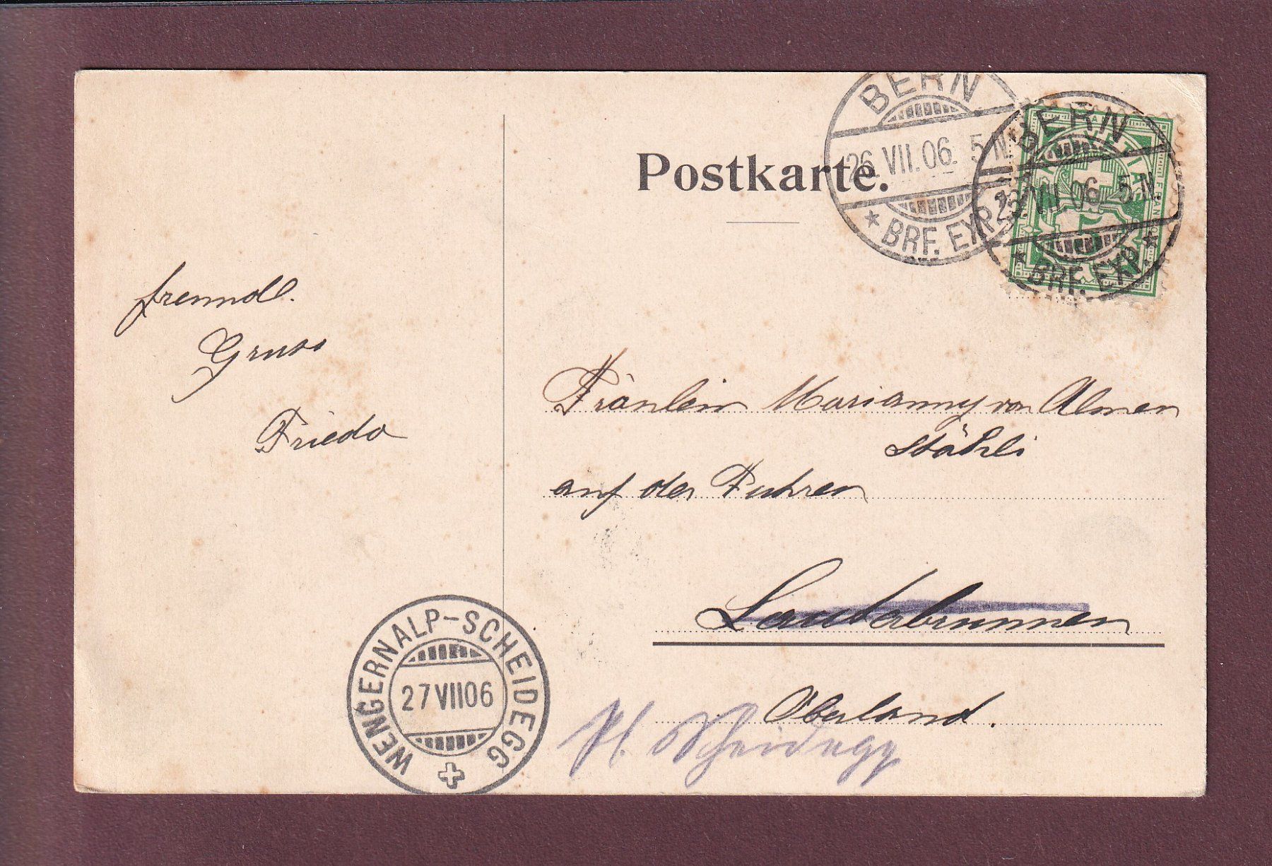 Cartoline postali: BERN - Bärengraben - 1906 – Usato da Pully venduto da nicecards 1