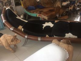 Couch Polstermöbel Lounge Liege Ottomane Bambus Leder Sofa