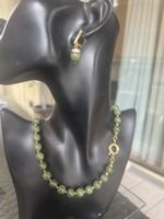 Schmuckset Halskette und Ohrringe mit Nephrit Perlen