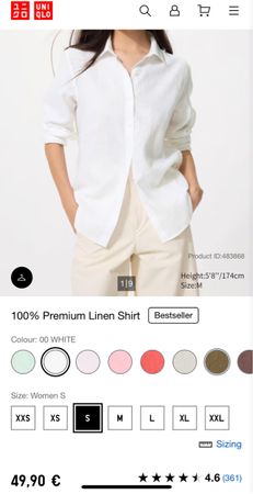 UNIQLO 100% Linen Shirt White Women's Size S new