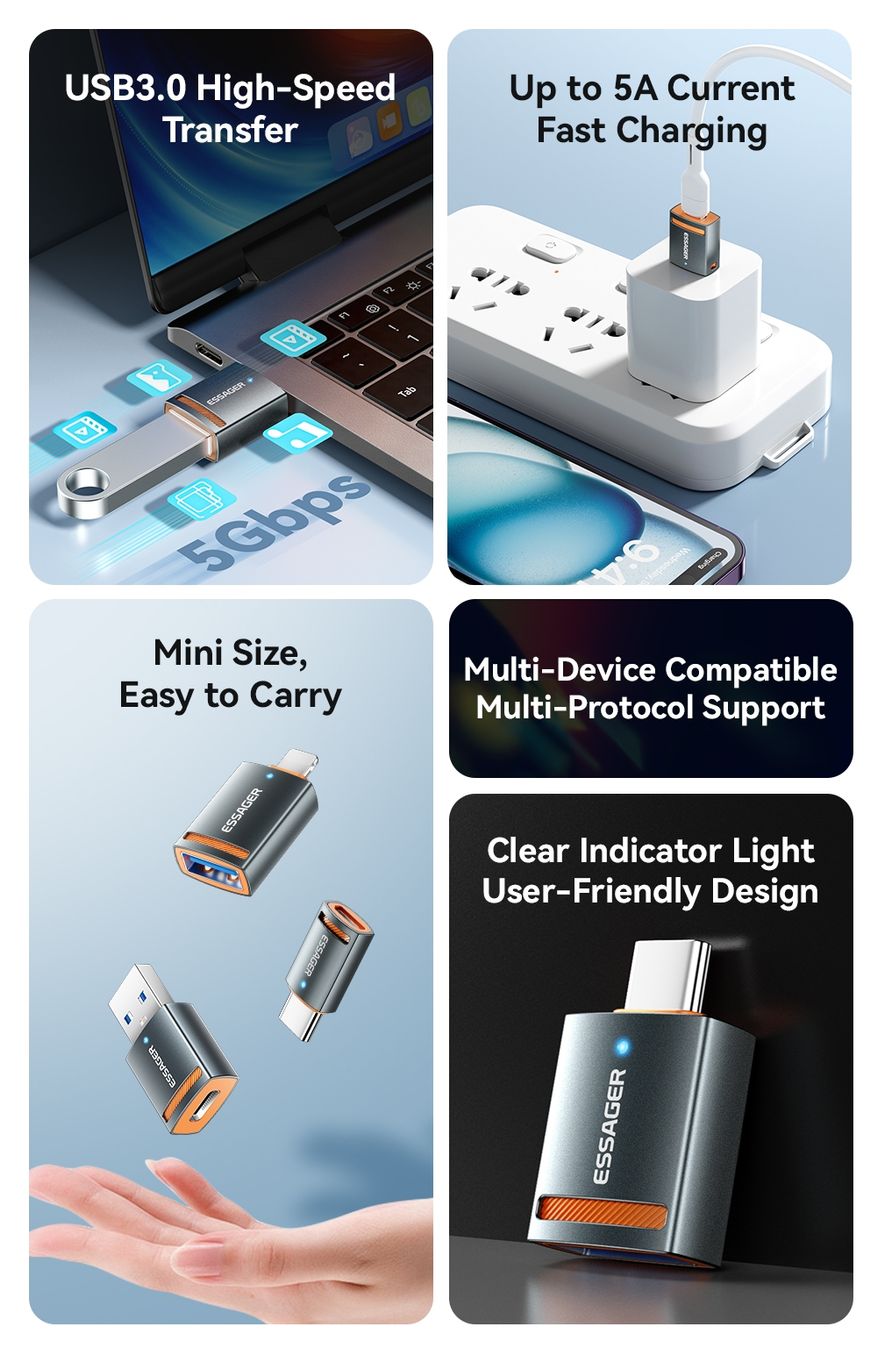 Laufwerke & Adapter: ESSAGER USB-C auf Micro USB Adapter - OTG – Neu und originalverpackt aus Romanshorn von pfimex 1