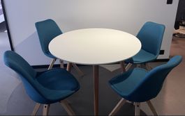 Esstisch rund Ø 100 cm inkl. 4 Polsterstühle – Petrolblau