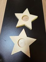 2 Stern Kerzenhalter Holz natur unbenutzt 