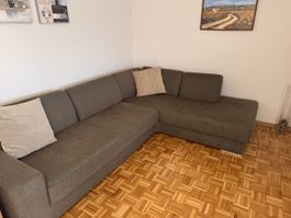 Ecksofa grau mit Ottomane Stoffbezug
