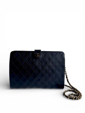 CHANEL Vintage Navy Lambskin Quilted Shoulder Bag Tasche