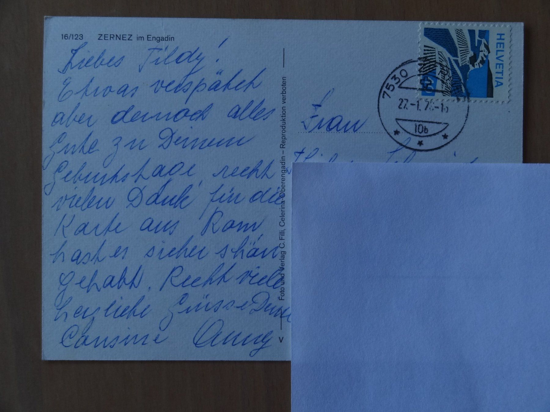 Ansichtskarten: ZERNEZ Im Engadin - 1973 – Gebraucht aus St Léonard von Riglin 1