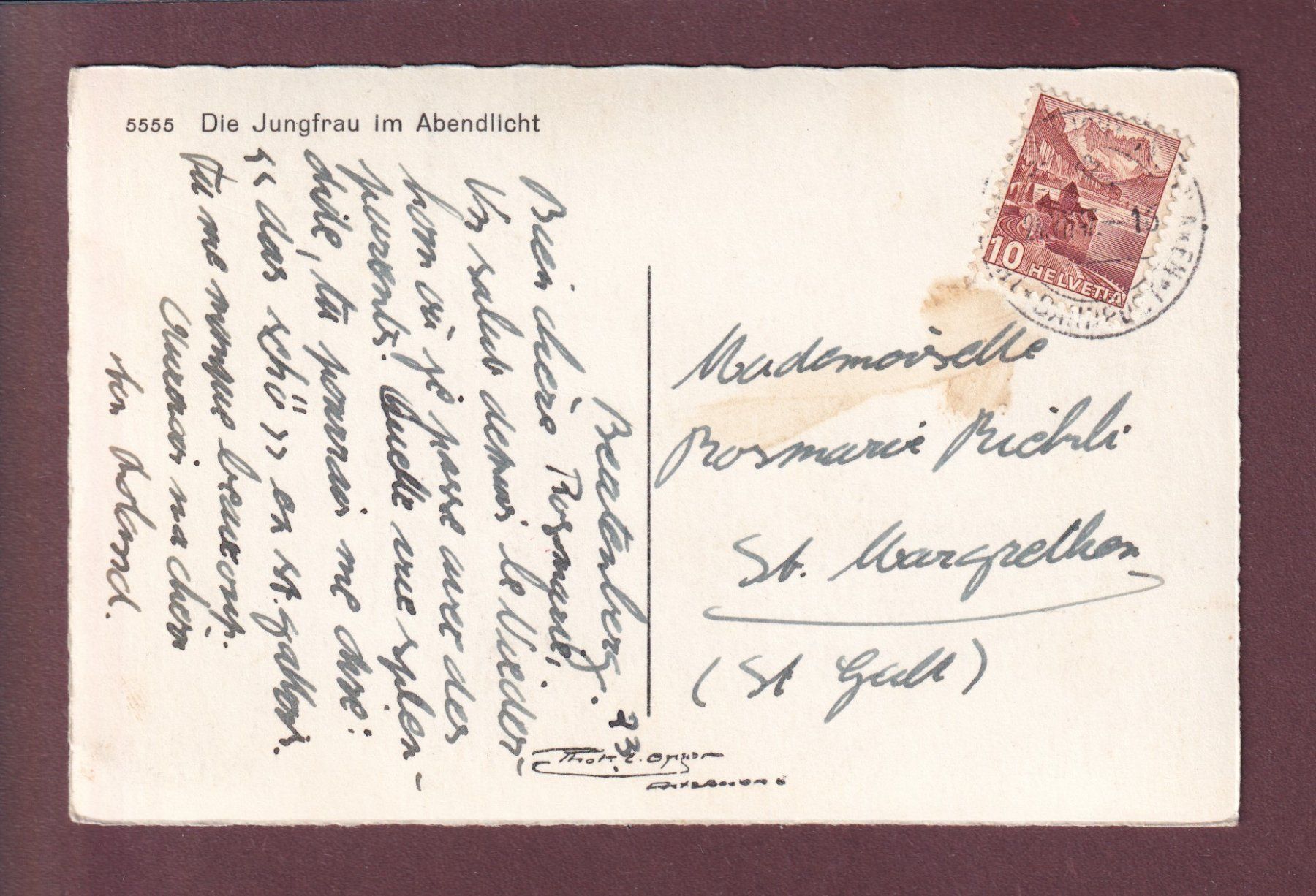 Ansichtskarten: JUNGFRAU - Abendlicht - 1947 – Gebraucht aus Pully von nicecards 1