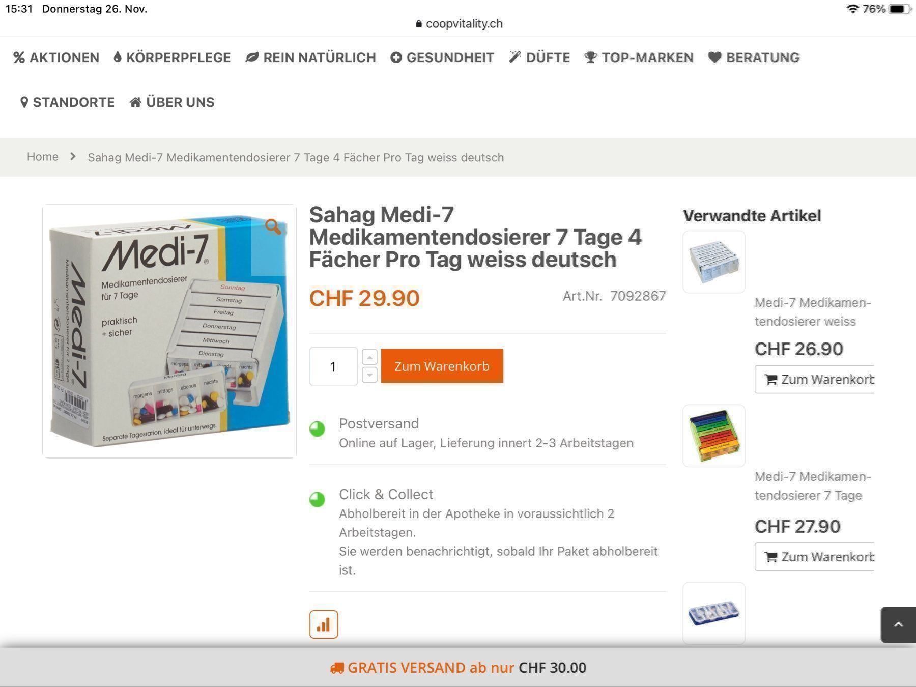 Contenitori & Simili: MEDI-7  Medikamentendosierer 7 Tage – Nuovo (secondo la descrizione) da Aesch BL venduto da Fortexx 1