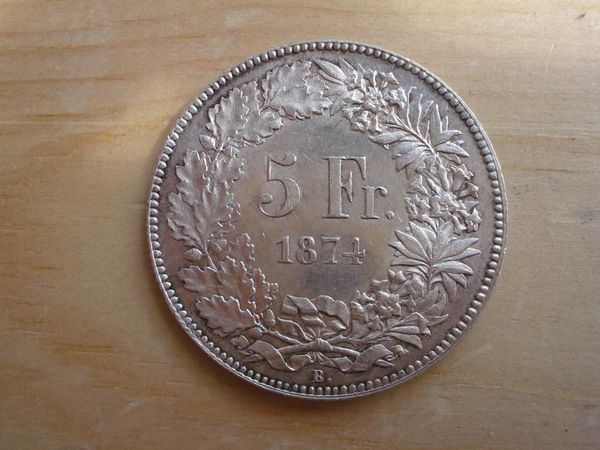 Alle Münzen: (A7) 5 Franken 1874 B.  UNZ- – Gebraucht aus Erlach von Net-Coins