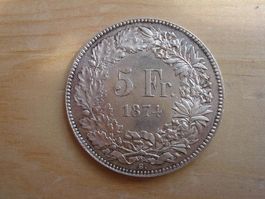 (A7) 5 Franken 1874 B.  UNZ-