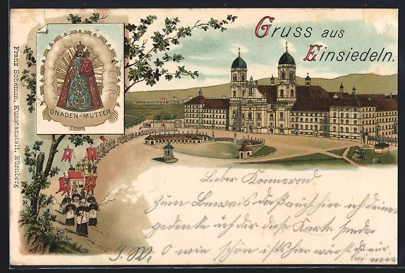 Cartoline postali: Litho Einsiedeln, Kloster im Barockstil, – Usato da Berlin venduto da bartko-reher