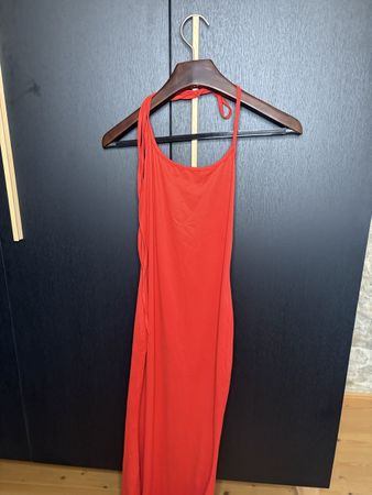 Coral Maxi Dress - Halter Neck Summer Dress, Size Small