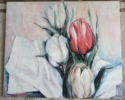 Kunstdruck Tulpen/Blumen, Stillleben auf Leinwand