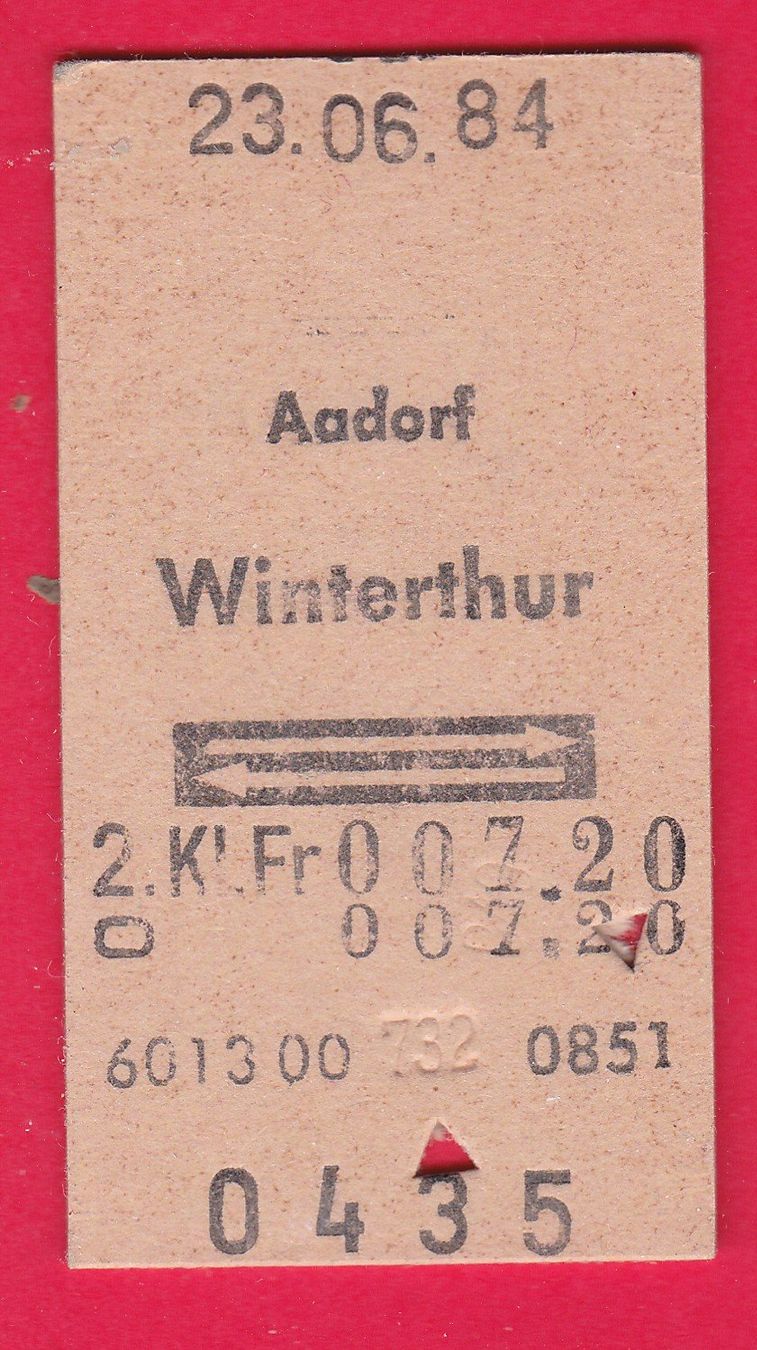 Tickets: KARTON BILLETT, AADORF - WINTERTHUR, 2.KLASSE, RETOUR – Gebraucht aus Oberrieden von Gebirgsstelze