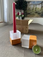 NEU - SET mit 15 Windlicht aus Glas und Orange Keramik