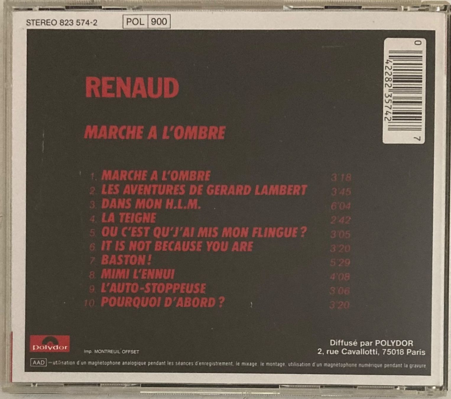 CDs: RENAUD - MARCHE A L'OMBRE – Gebraucht aus Poliez-Pittet von Newtown-Records 1