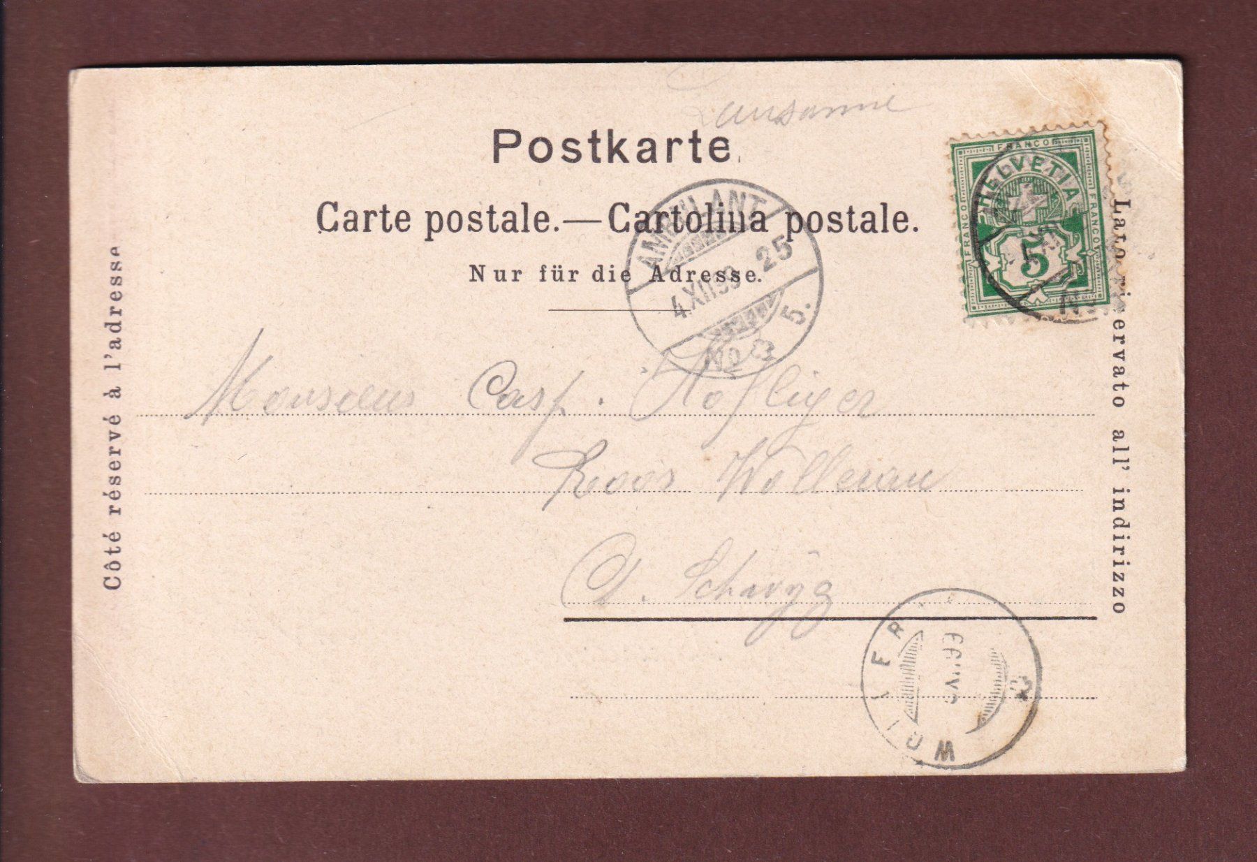 Cartoline postali: LAUSANNE - Grand Pont - 1899 – Usato da Pully venduto da nicecards 1