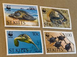 4 WWF Briefmarken Grüne Meeresschildkröte St.Kitts