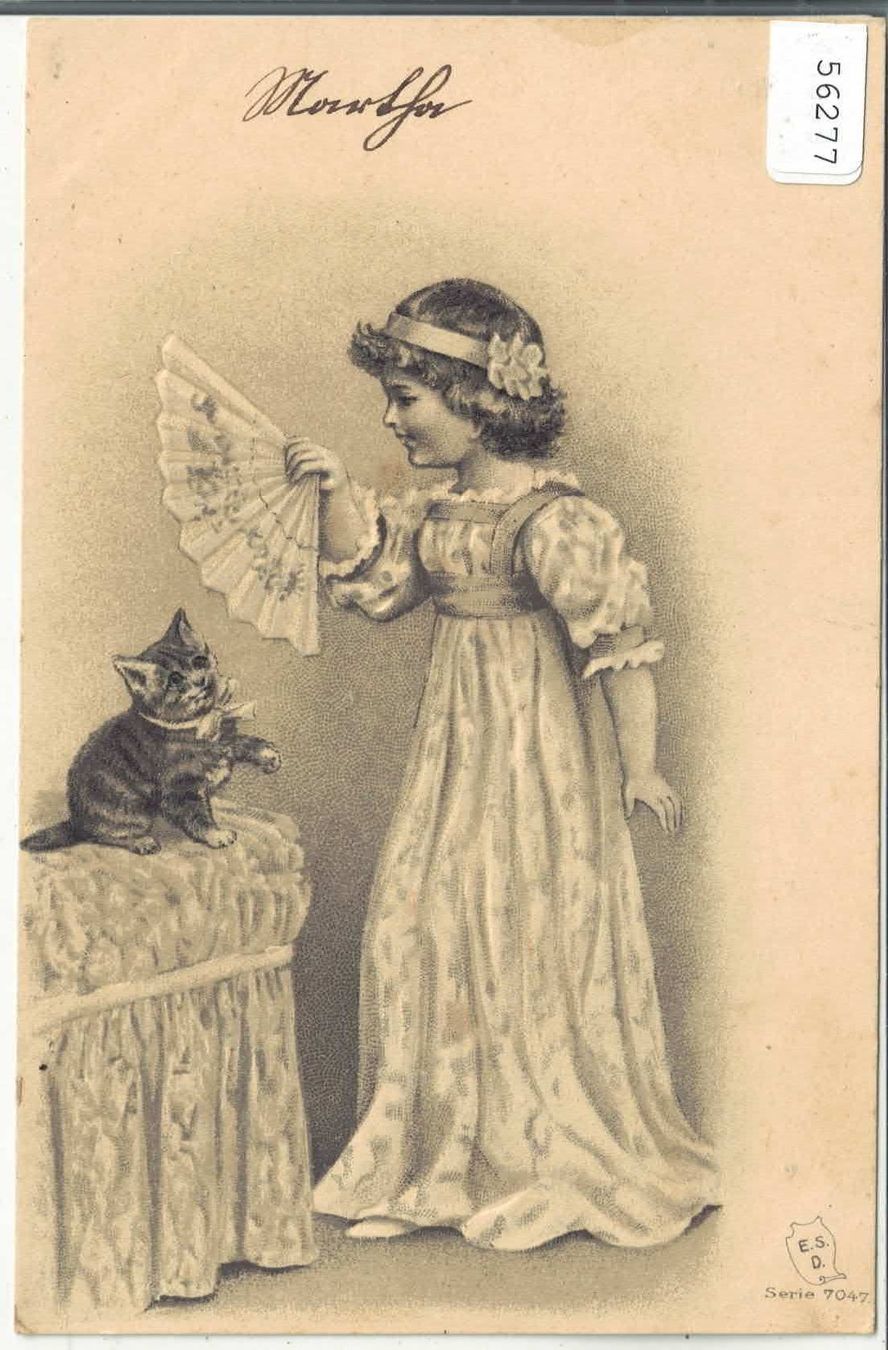 Ansichtskarten: Katze mit Mädchen - Präge-Litho – Gebraucht aus Ettingen von Kartenplanet