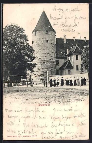 Ansichtskarten: AK Delémont, Gebäude mit Rundturm – Gebraucht aus Berlin von bartko-reher
