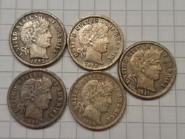 Lot 1 Dime USA, 1893-1911, 5 Münzen