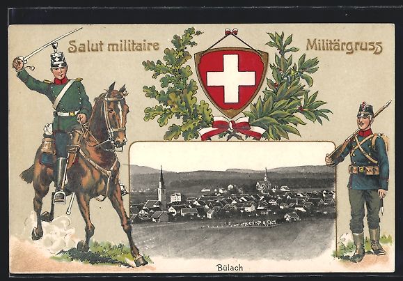 Cartes postales: Präge-AK Bülach, Totalansicht vom Ort, – D'occasion à Berlin par bartko-reher