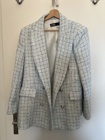 Zara Blazer Tweedoptik blau weiss XL - neu