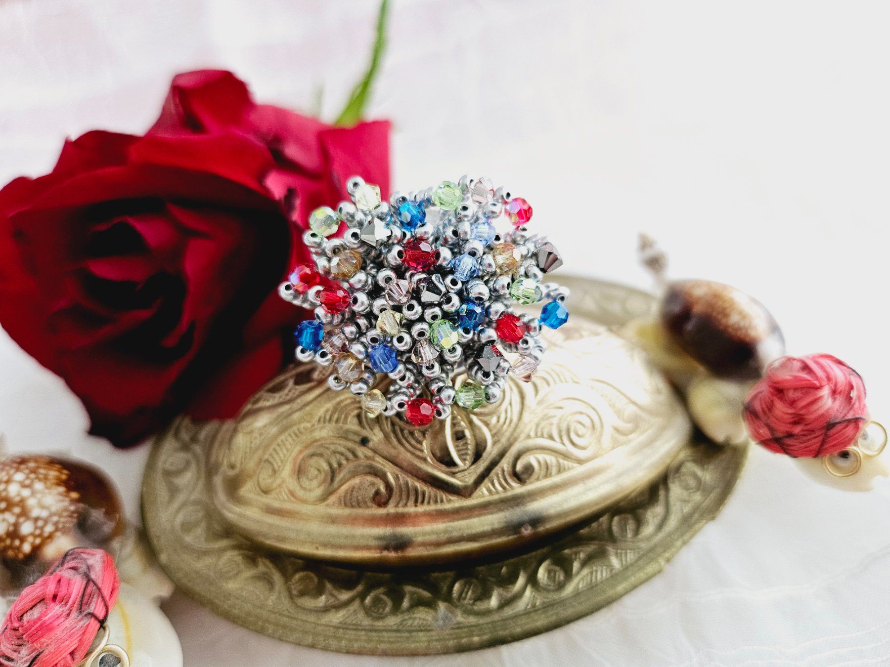 Anelli: Funkelnder Ring aus Swarovski Perlen multicolor – Nuovo (secondo la descrizione) da Dietikon venduto da Eleda 2