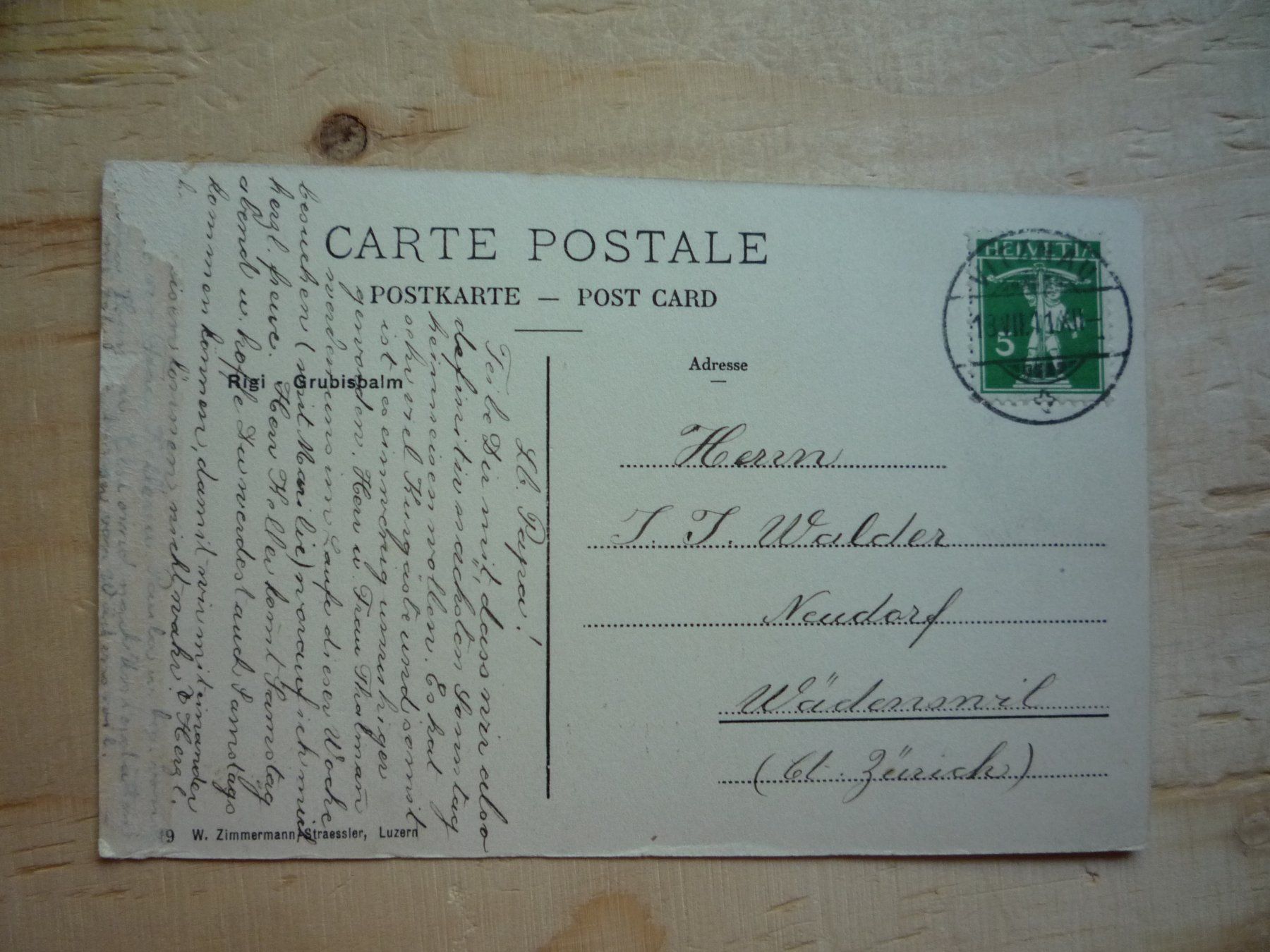 Cartoline postali: Rigi - Grubisbalm, 13.VII.11 – Usato da Rieden SG venduto da Brockehuesli 1