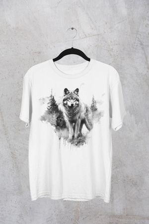 Herren Baumwolle Wolf Druck M T-shirt NEU