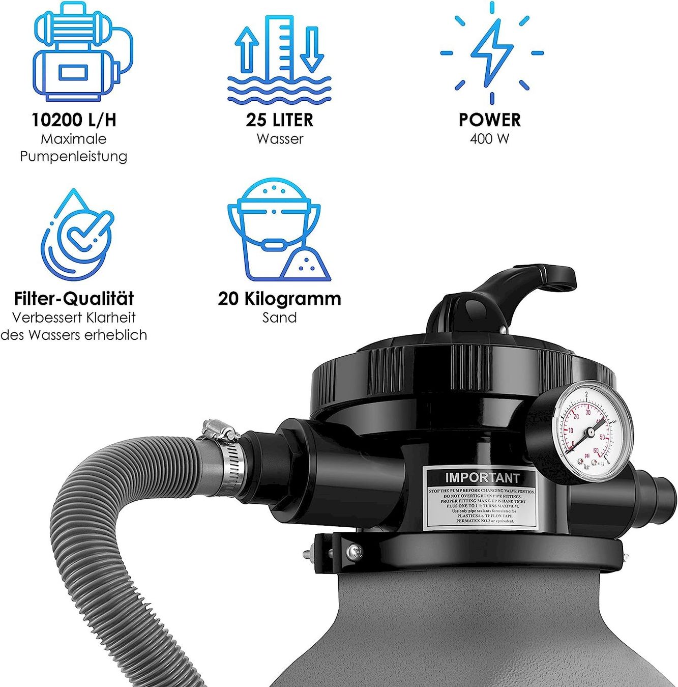 Piscines: Sandfilteranlage 10200 L/h 400W grau – Neuf avec emballage d'origine à Bottighofen par zaap 8