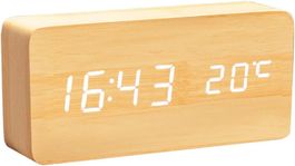 Digital Wecker Holz LED Tischuhr Temperatur Digitaluhr USB