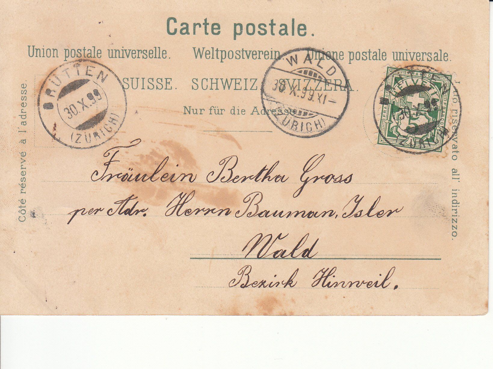 Cartoline postali: Winterthur, ST Brütten 1899 – Usato da Bürglen TG venduto da StampGraf 1