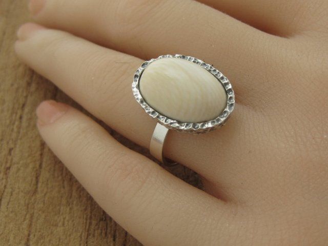 Anelli: Vintage Ring Silber 925 + MP Bernstein weiss / Gr. 54 – Usato da Ermatingen venduto da Decovin 2