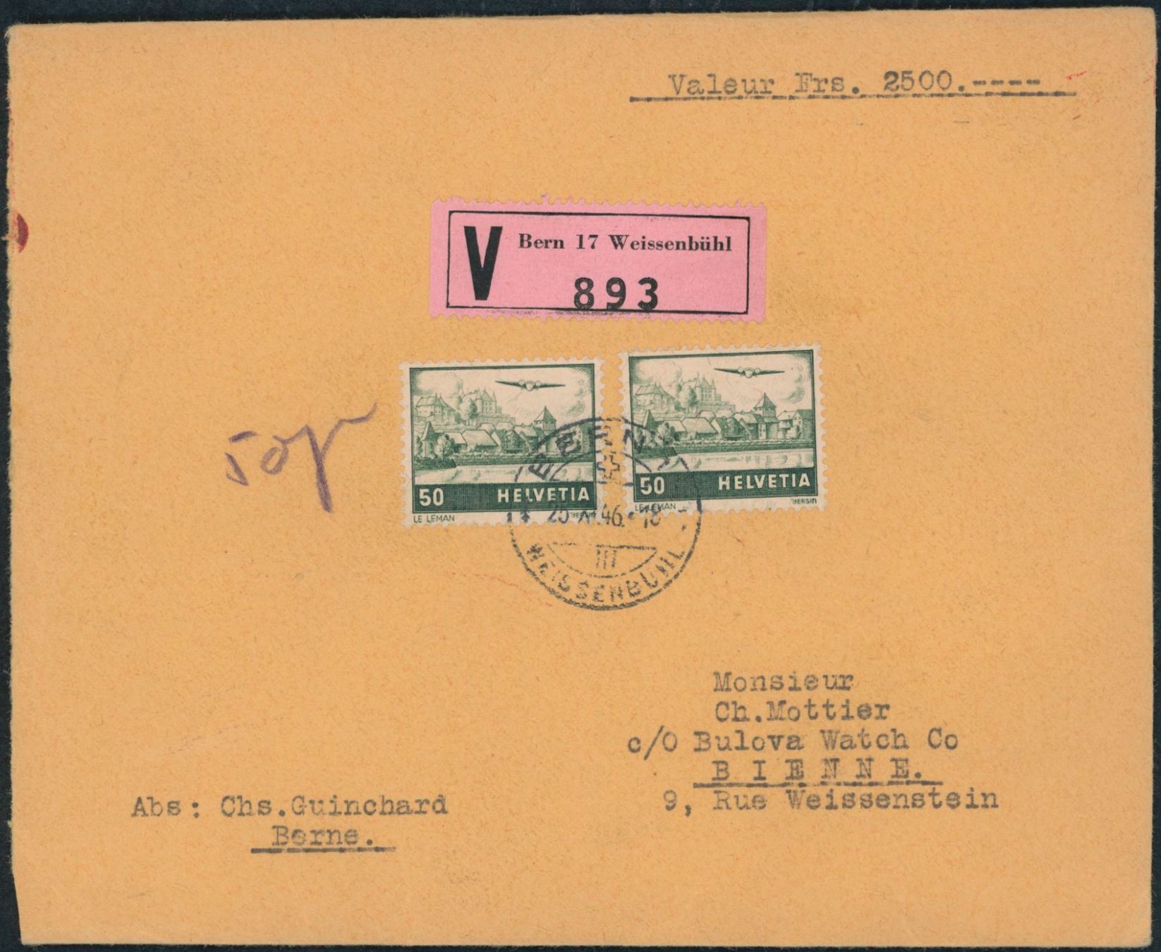 Tutti i francobolli: 1946 - Flugpost - Brief - MeF – Usato da Schindellegi venduto da leecollect