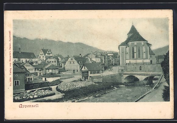 Cartoline postali: Appenzell, Ortsansicht am Fluss mit Br – Usato da Berlin venduto da bartko-reher